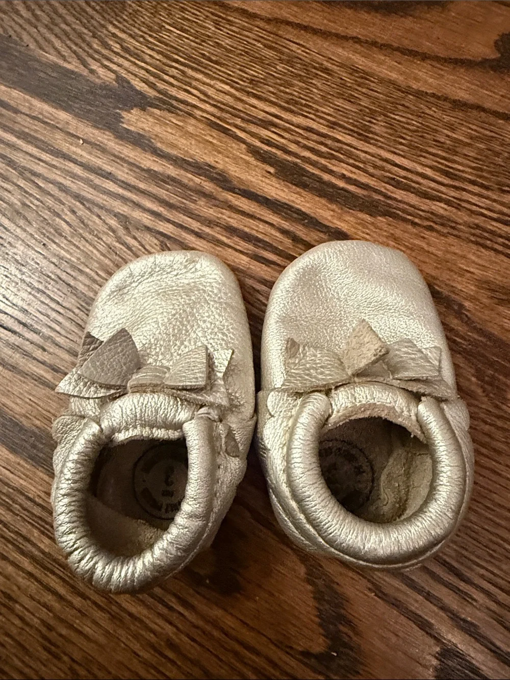 Freshly Picked Metallic Gold Bow Moccasins for Kids